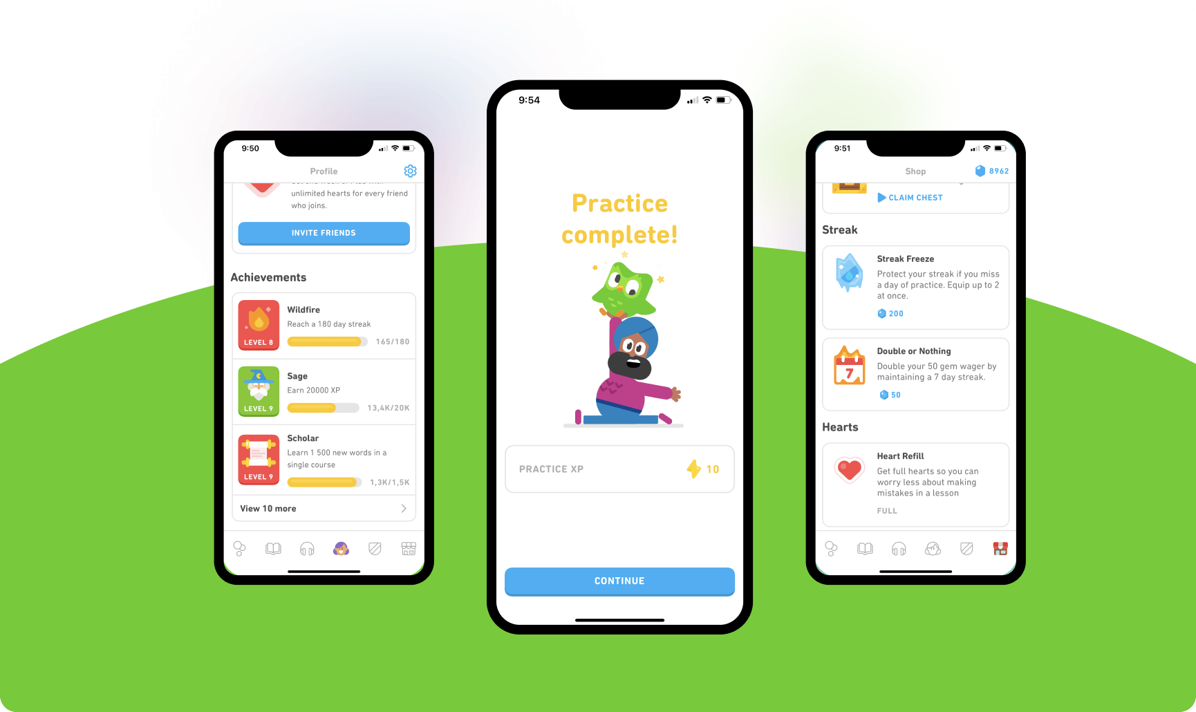 Gamification features in Duolingo