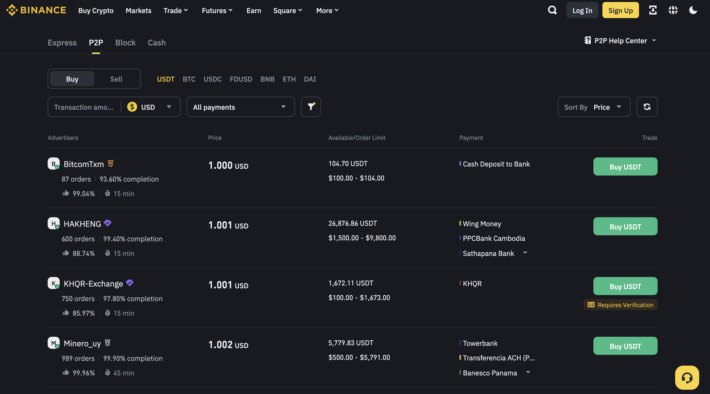 Binance dashboard